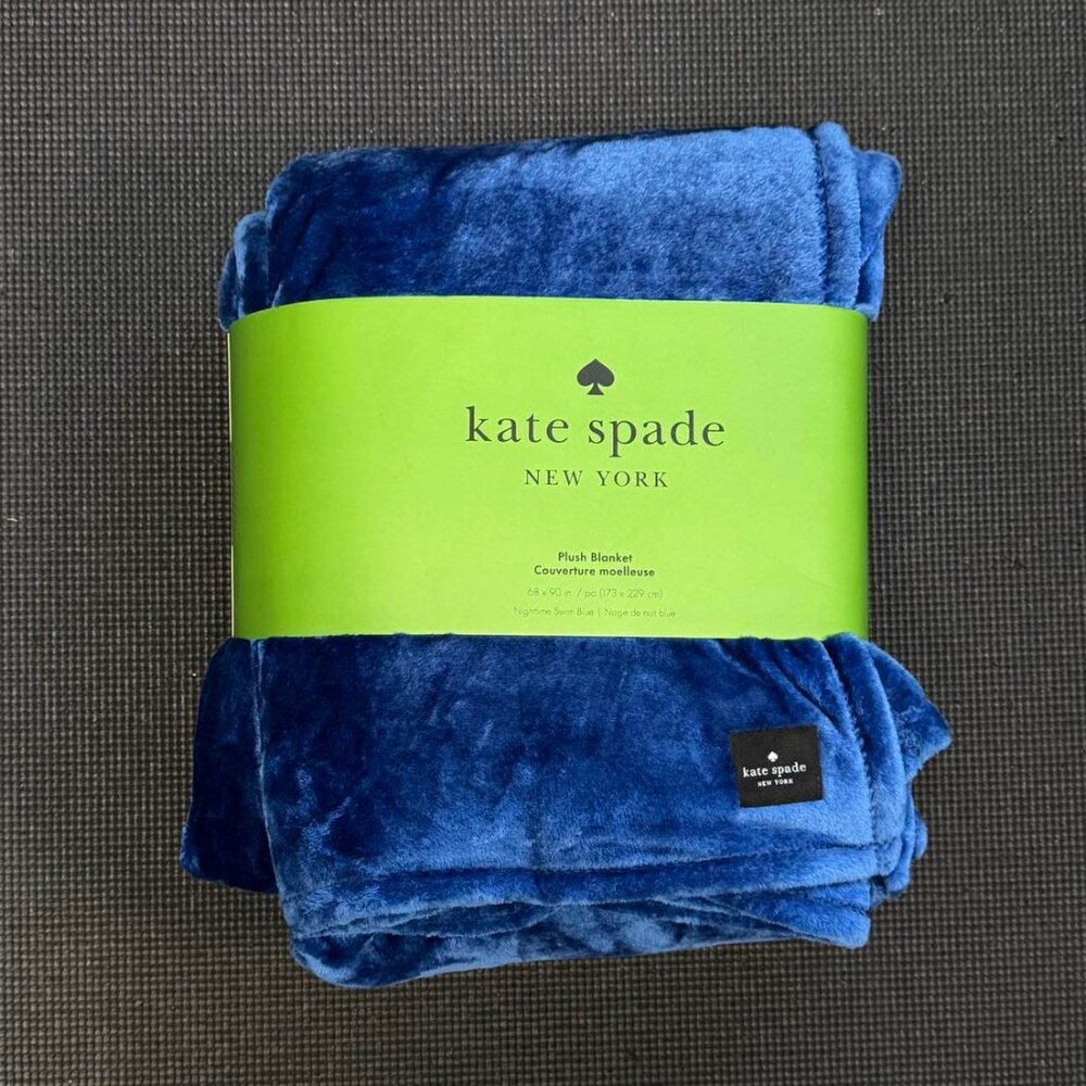 Kate Spade Oversized Twin Royal Bright Blue Fleece Blanket Throw Comforter Plush - Picture 5 of 6